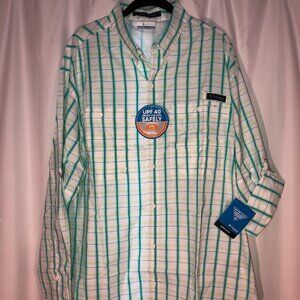 🆕Columbia Men's Super Tamiami Long Sleeve, X-Large - Tropic Water Plaid, NWT